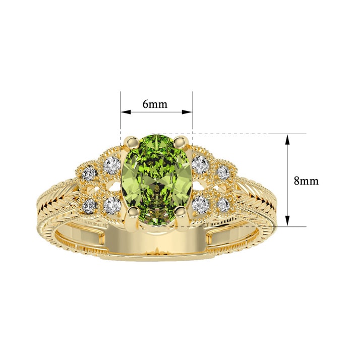 1 1/2 Carat Oval Shape Peridot and Diamond Ring In 10 Karat Yellow Gold
