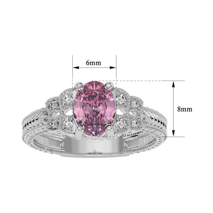 1 Carat Oval Shape Pink Topaz and Diamond Ring In 10 Karat White Gold
