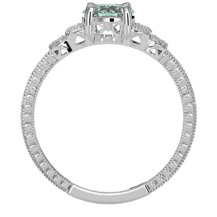 1 Carat Oval Shape Green Amethyst and Diamond Ring In 10 Karat White Gold