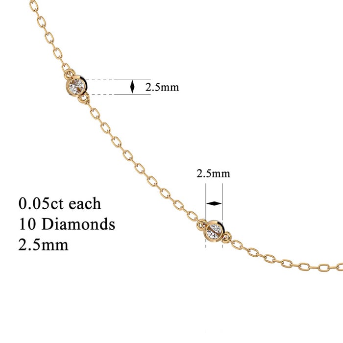14 Karat Yellow Gold 1/2 Carat Diamonds By The Yard Necklace, 16-18 Inches