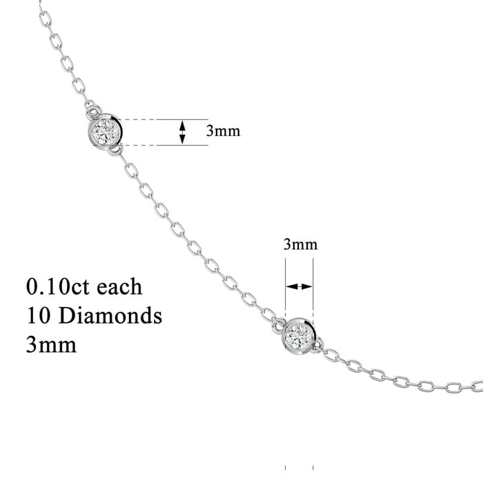 14 Karat White Gold 1 Carat Diamonds By The Yard Necklace, 16-18 Inches
