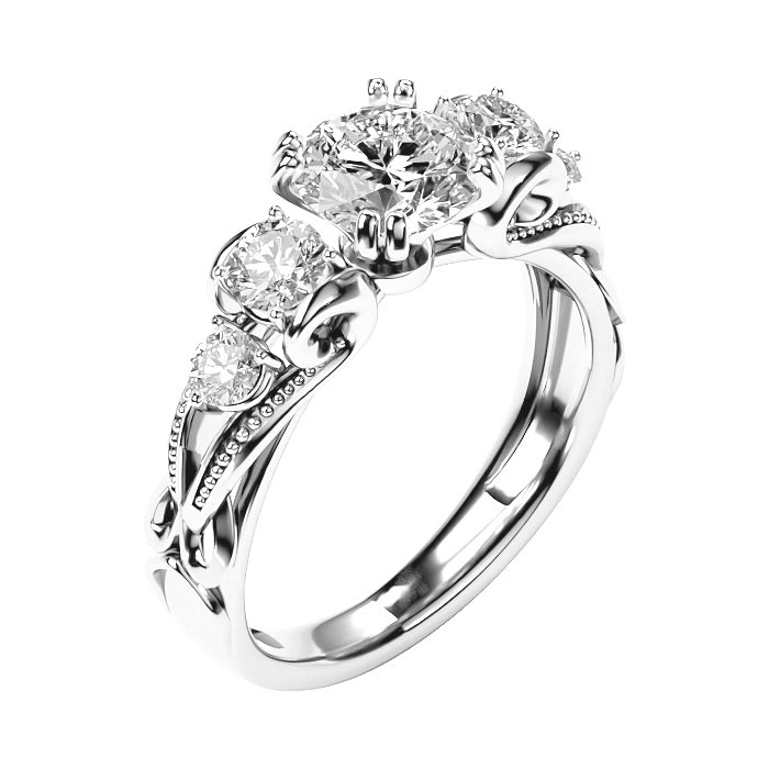 Moissanite Engagement Ring; 2 Carat Vintage Moissanite Engagement Ring In 14 Karat White Gold