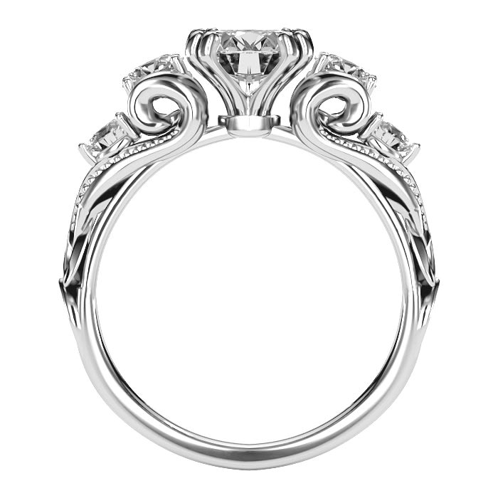 Moissanite Engagement Ring; 2 Carat Vintage Moissanite Engagement Ring In 14 Karat White Gold