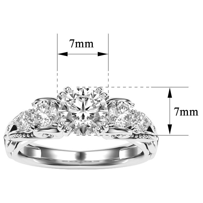 Moissanite Engagement Ring; 2 Carat Vintage Moissanite Engagement Ring In 14 Karat White Gold