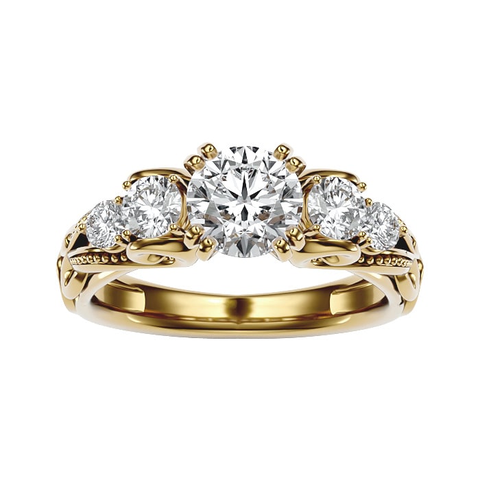 Moissanite Engagement Ring; 2 Carat Vintage Moissanite Engagement Ring In 14 Karat Yellow Gold