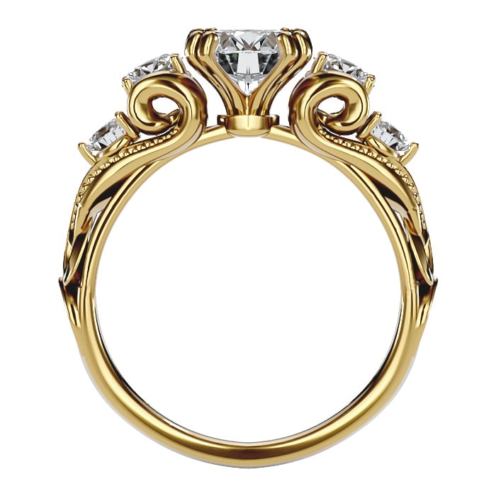 Moissanite Engagement Ring; 2 Carat Vintage Moissanite Engagement Ring In 14 Karat Yellow Gold