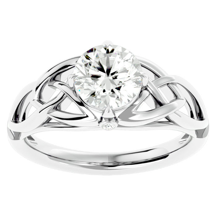 Moissanite Engagement Ring; 1 1/2 Carat Celtic Love Knot Moissanite Engagement Ring In 14 Karat White Gold
