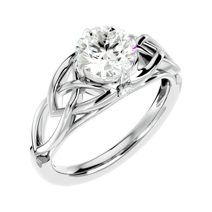 Moissanite Engagement Ring; 1 1/2 Carat Celtic Love Knot Moissanite Engagement Ring In 14 Karat White Gold