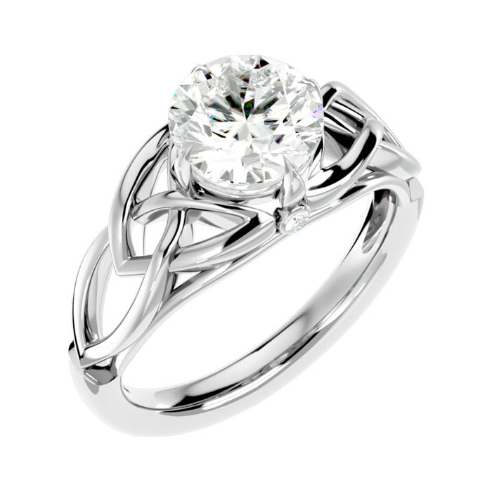 Moissanite Engagement Ring; 2 Carat Celtic Love Knot Moissanite Engagement Ring In 14 Karat White Gold