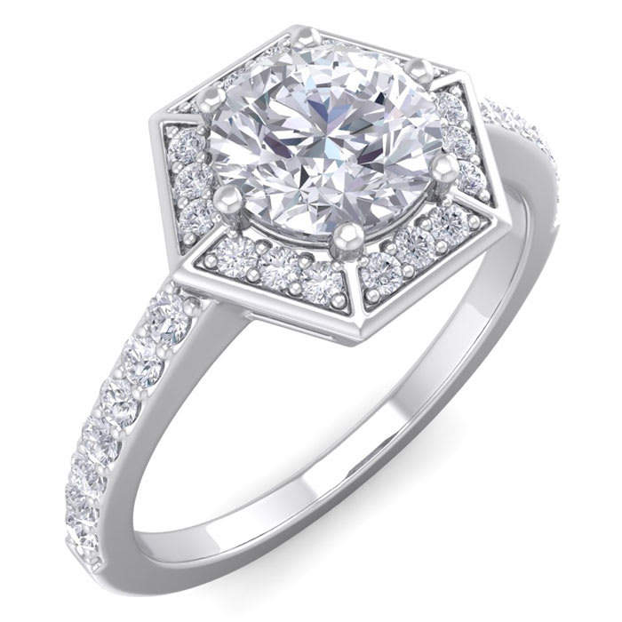 1 1/2 Carat Halo Diamond Engagement Ring In 14 Karat White Gold