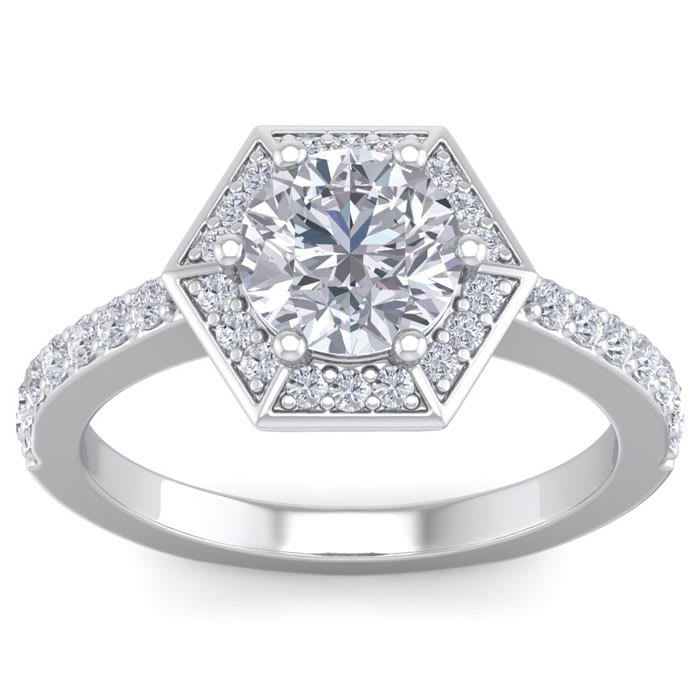 2 Carat Halo Diamond Engagement Ring In 14 Karat White Gold