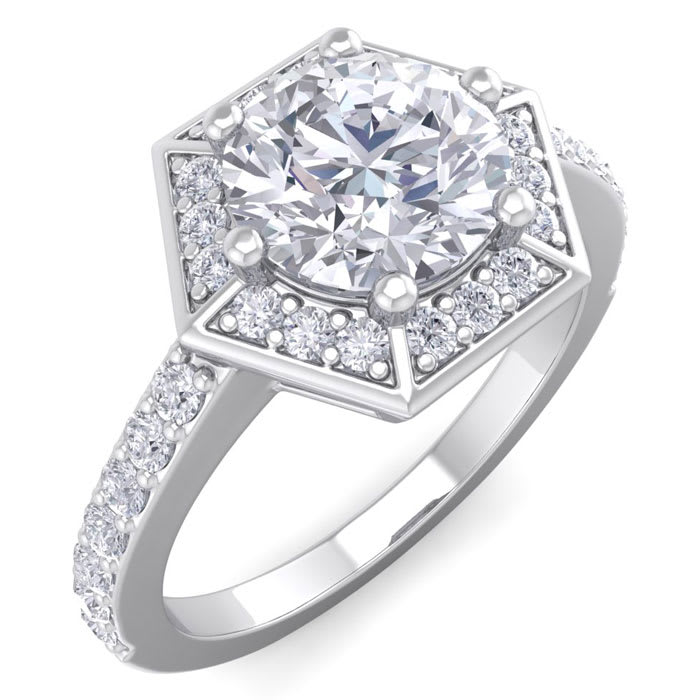 2 Carat Halo Diamond Engagement Ring In 14 Karat White Gold