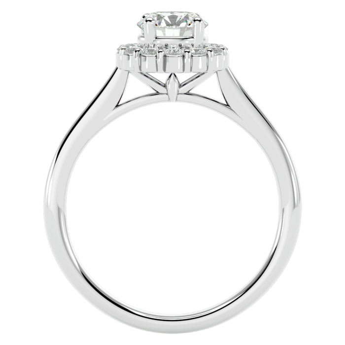 Moissanite Engagement Ring; 1 Carat Halo Moissanite Engagement Ring In 14 Karat White Gold