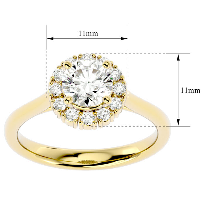 Moissanite Engagement Ring; 1 1/3 Carat Halo Moissanite Engagement Ring In 14 Karat Yellow Gold