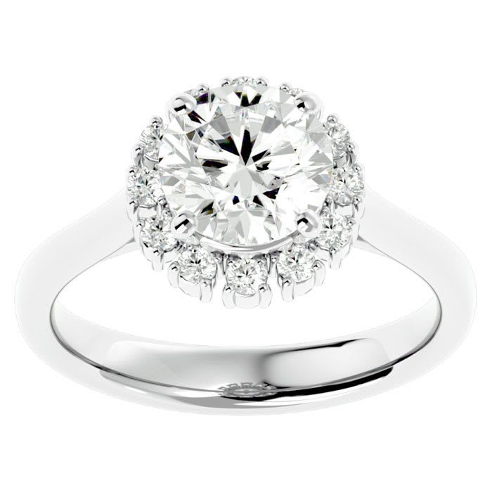 Moissanite Engagement Ring; 2 1/3 Carat Halo Moissanite Engagement Ring In 14 Karat White Gold