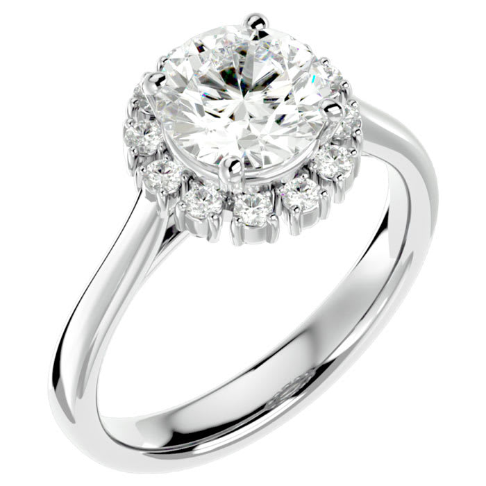Moissanite Engagement Ring; 2 1/3 Carat Halo Moissanite Engagement Ring In 14 Karat White Gold