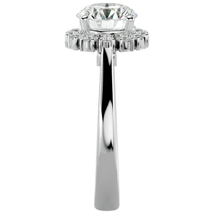 Moissanite Engagement Ring; 2 1/3 Carat Halo Moissanite Engagement Ring In 14 Karat White Gold