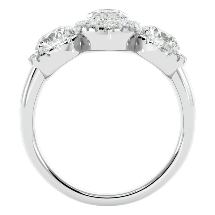 2 1/2 Carat Marquise Shape Halo Diamond Three Stone Ring In 14 Karat White Gold