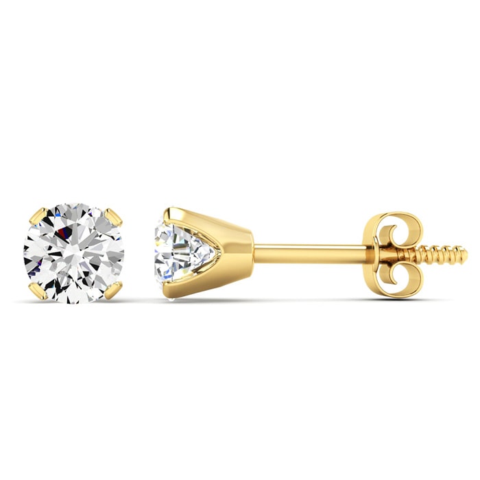 1Ct Round Cut Diamond Screw Back Solitaire Stud Earrings 14K Yellow Gold  Over