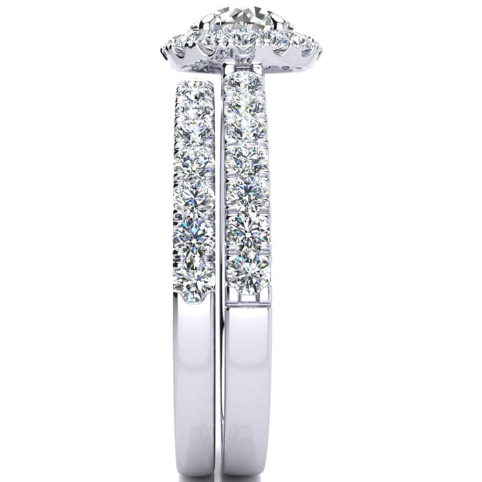 1 1/2 Carat Pave Halo Diamond Bridal Set in Platinum