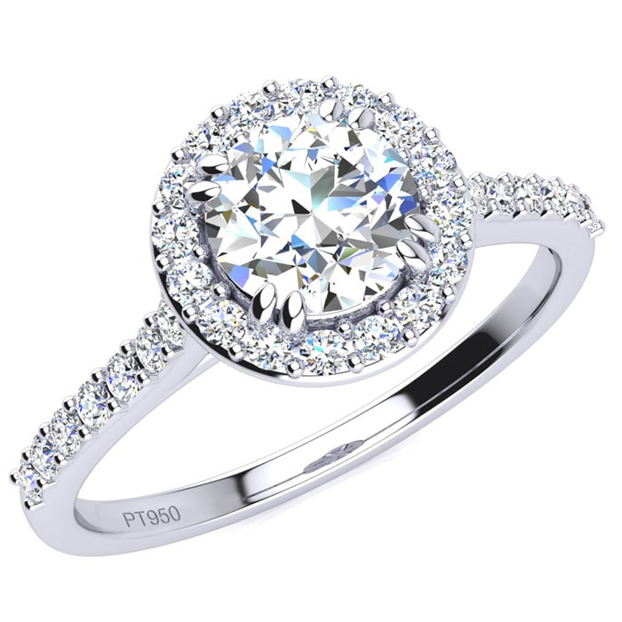 1 Carat Round Halo Diamond Engagement Ring in Platinum.  Incredible Platinum Engagement Ring At A Fabulous Price!
