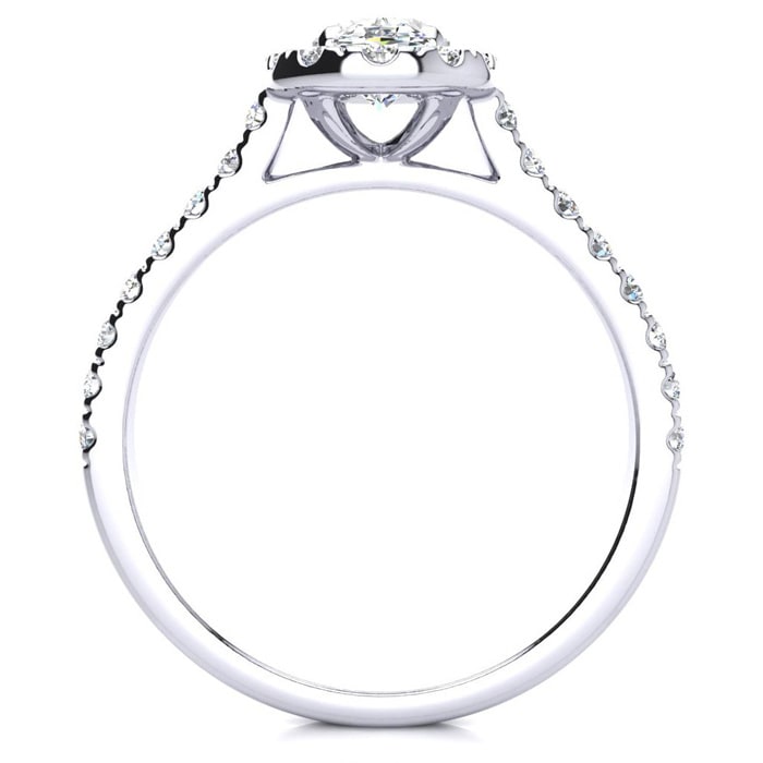 1 Carat Oval Shape Halo Diamond Engagement Ring in 14 Karat White Gold