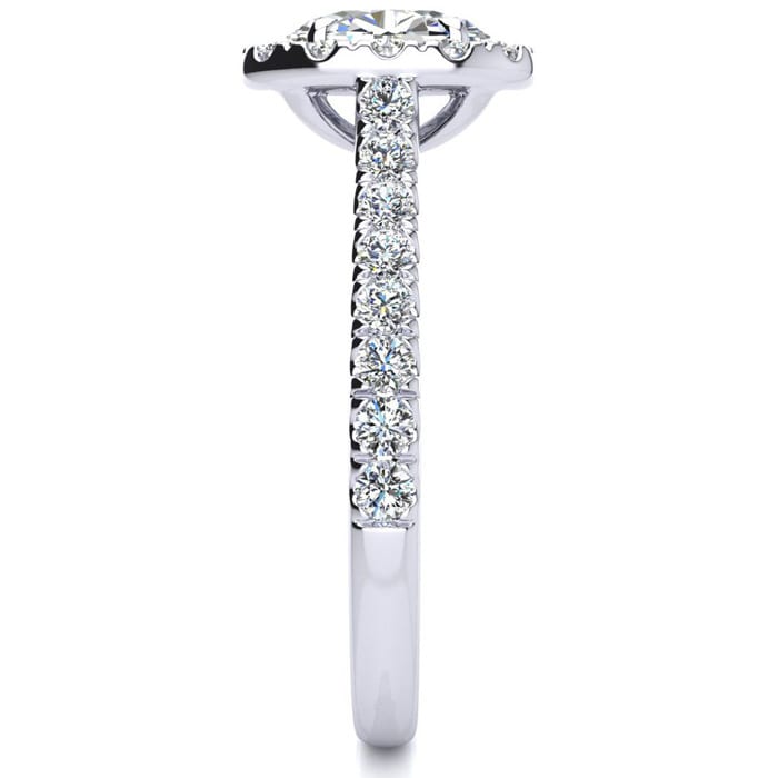 1 Carat Oval Shape Halo Diamond Engagement Ring in 14 Karat White Gold