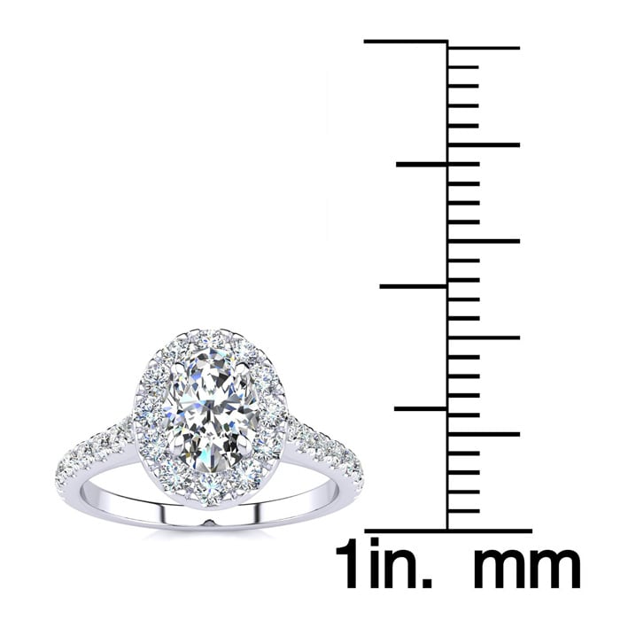 1 Carat Oval Shape Halo Diamond Engagement Ring in 14 Karat White Gold