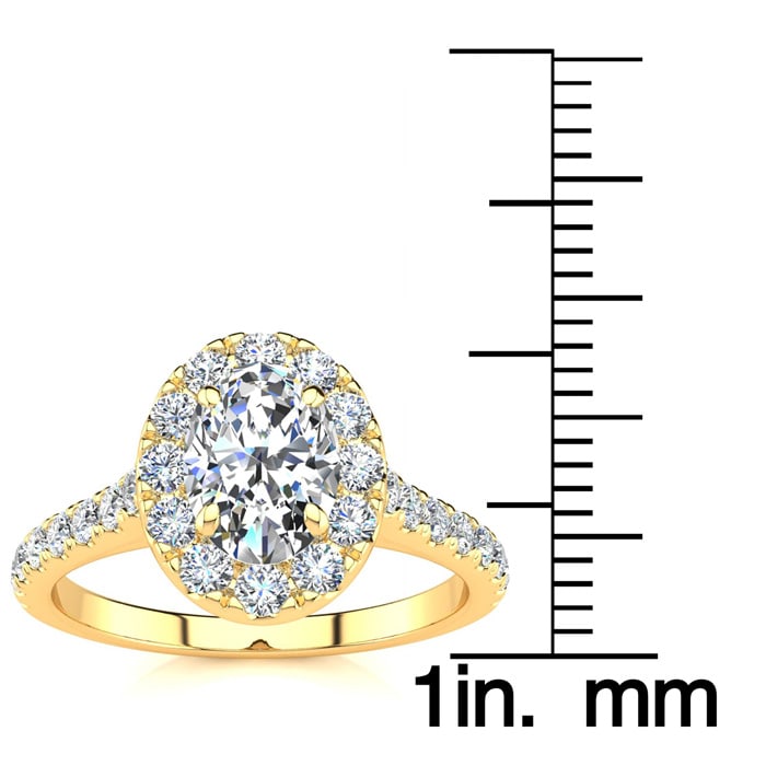 1 Carat Oval Shape Halo Diamond Engagement Ring in 14 Karat Yellow Gold