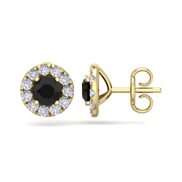 Diamond Stud Earrings 2 1 2 Carat Black Diamond Halo Stud Earrings In 14 Karat Yellow Gold SuperJeweler