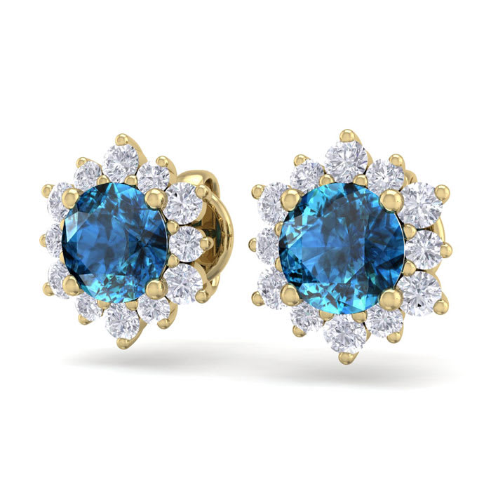 Diamond Stud Earrings 2 Carat Round Shape Flower Blue Diamond