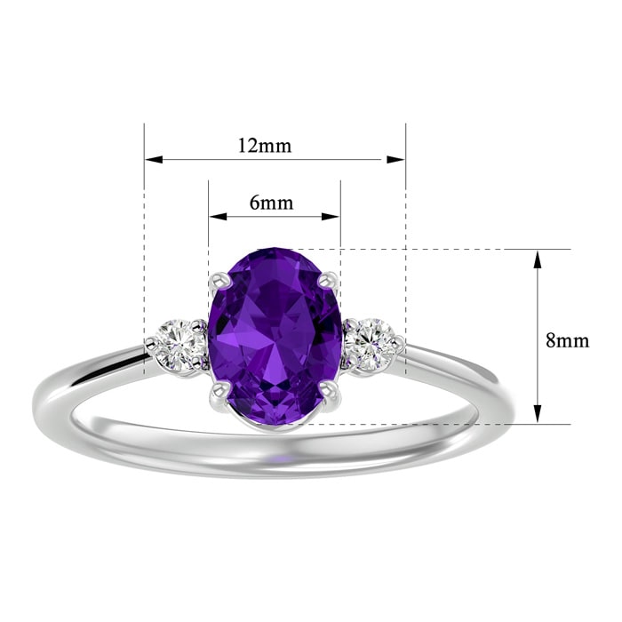 1.15 Carat Oval Shape Amethyst and Two Diamond Ring In 14 Karat White Gold