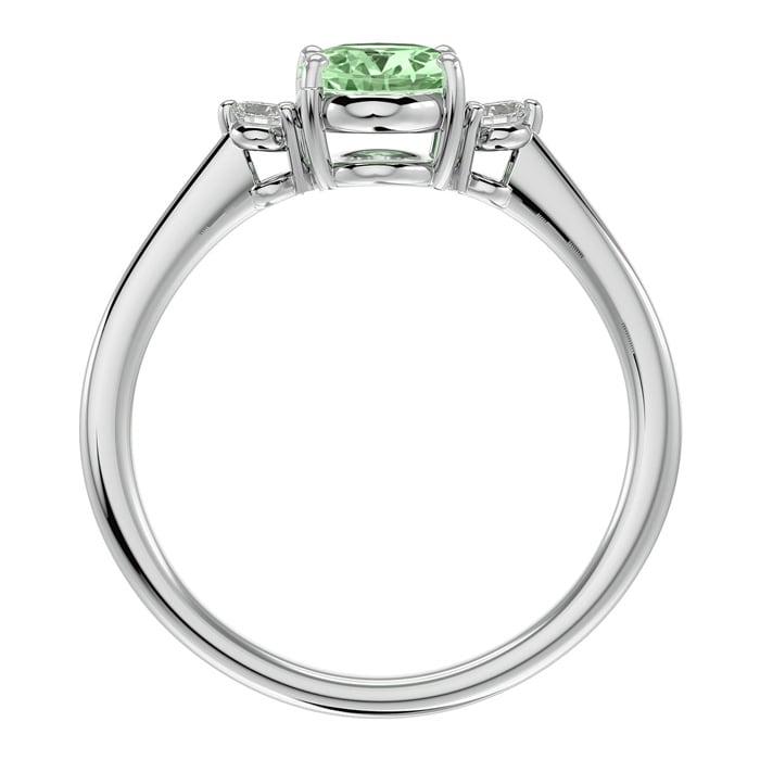 1.15 Carat Oval Shape Green Amethyst and Two Diamond Ring In 14 Karat White Gold