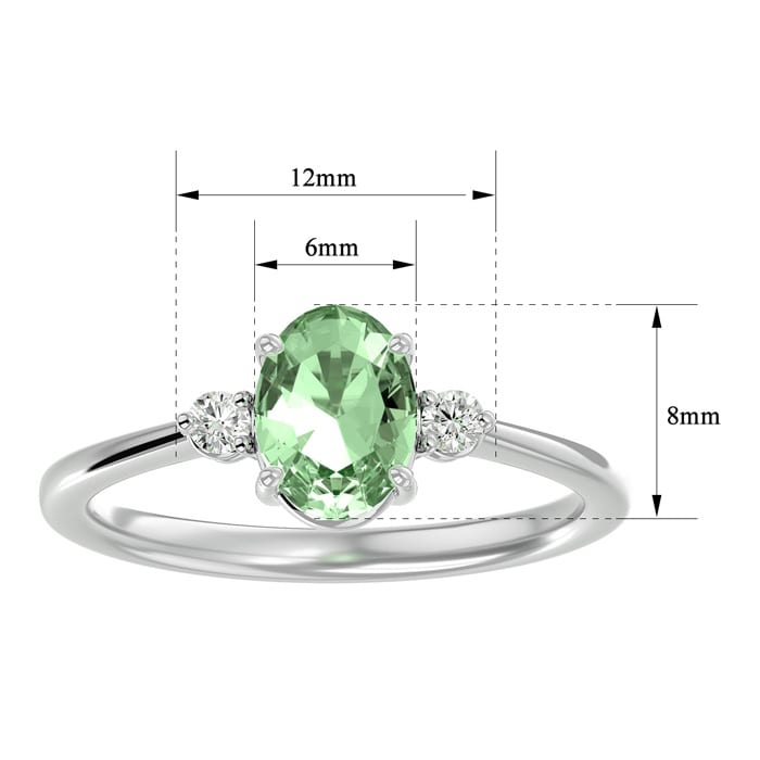 1.15 Carat Oval Shape Green Amethyst and Two Diamond Ring In 14 Karat White Gold