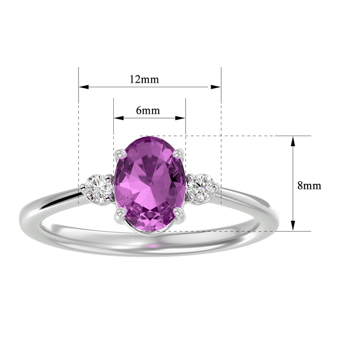Pink Gemstones 1 1/2 Carat Oval Shape Pink Topaz and Two Diamond Ring In 14 Karat White Gold