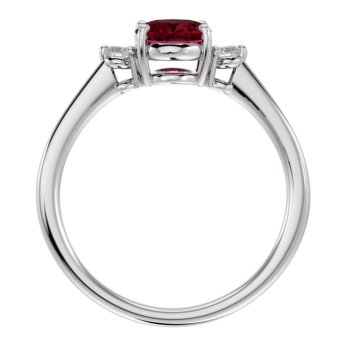 Garnet Ring: Garnet Jewelry: 1 1/2 Carat Oval Shape Garnet and Two Diamond Ring In 14 Karat White Gold