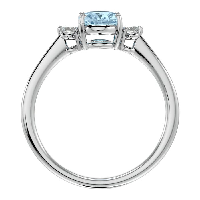 Aquamarine Ring: Aquamarine Jewelry: 1 1/4 Carat Oval Shape Aquamarine and Two Diamond Ring In 14 Karat White Gold