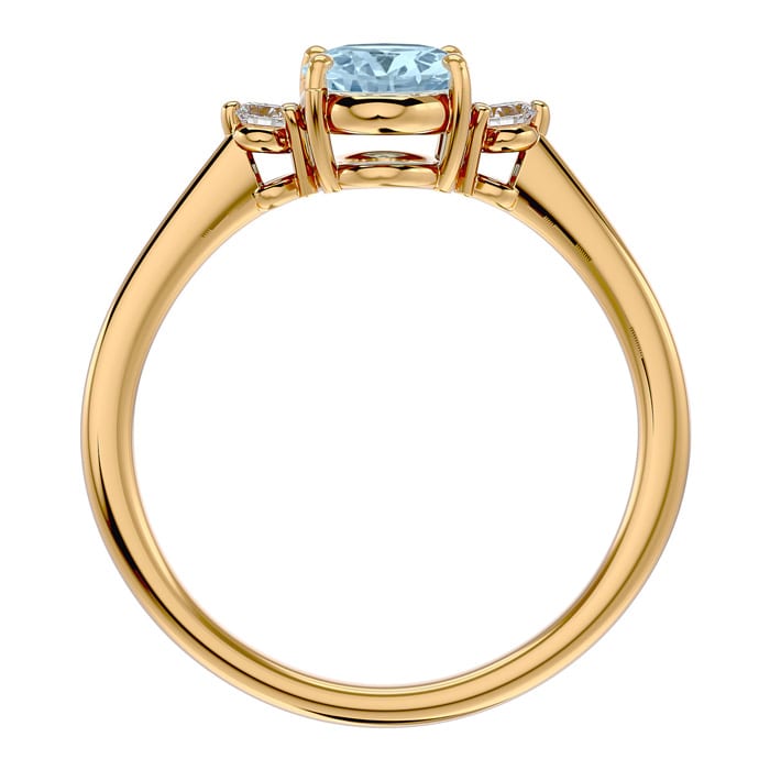 Aquamarine Ring: Aquamarine Jewelry: 1 1/4 Carat Oval Shape Aquamarine and Two Diamond Ring In 14 Karat Yellow Gold