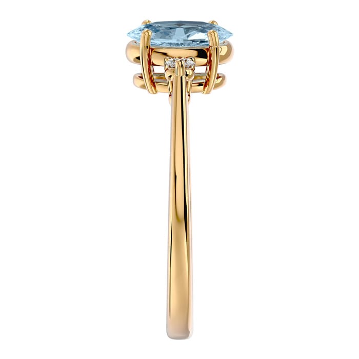 Aquamarine Ring: Aquamarine Jewelry: 1 1/4 Carat Oval Shape Aquamarine and Two Diamond Ring In 14 Karat Yellow Gold