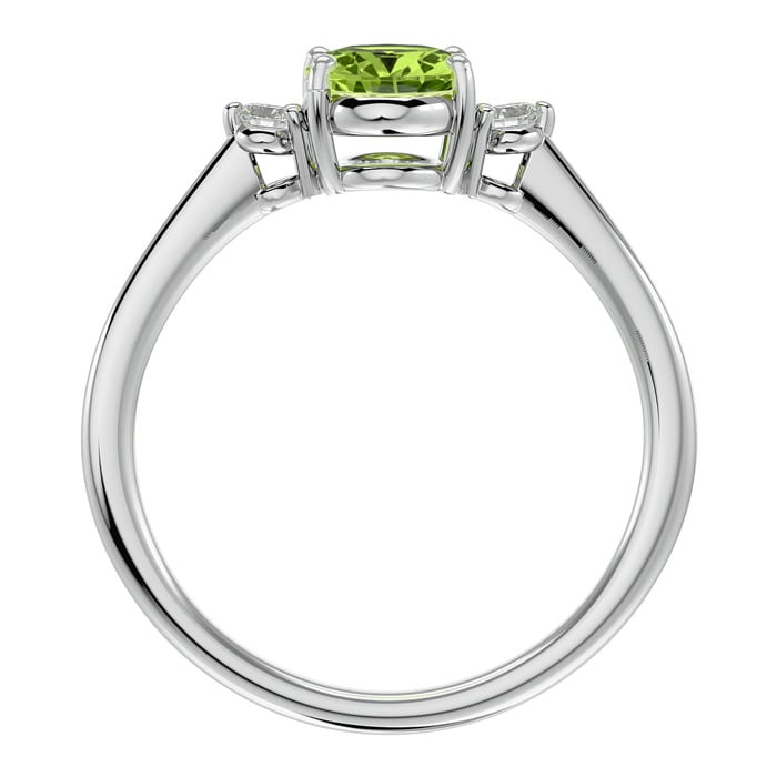 1 1/2 Carat Oval Shape Peridot and Two Diamond Ring In 14 Karat White Gold
