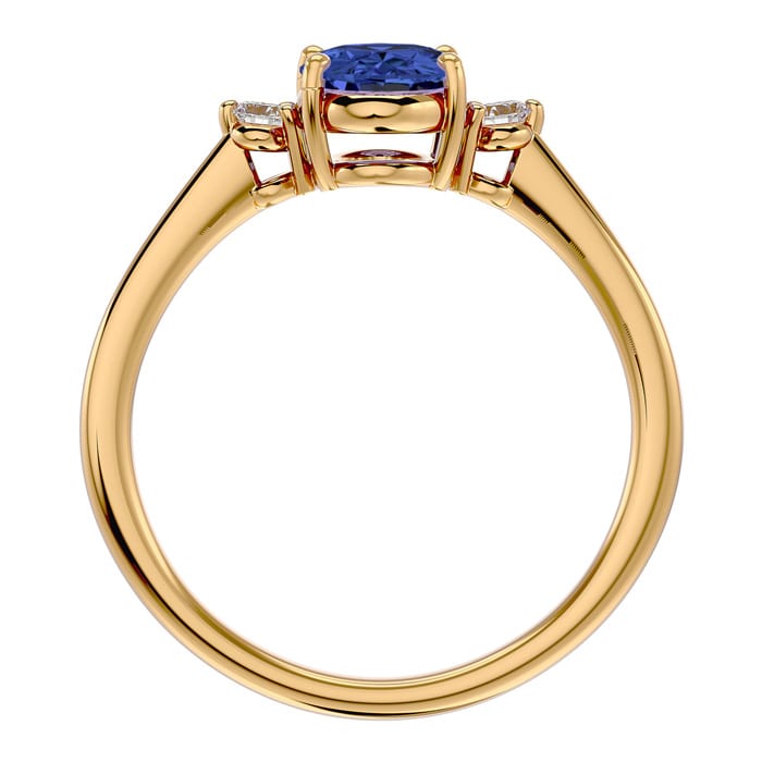 1 1/2 Carat Oval Shape Tanzanite and Two Diamond Ring In 14 Karat Yellow Gold