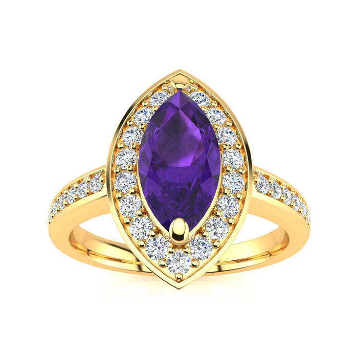 1 Carat Marquise Amethyst and Diamond Ring In 14 Karat Yellow Gold