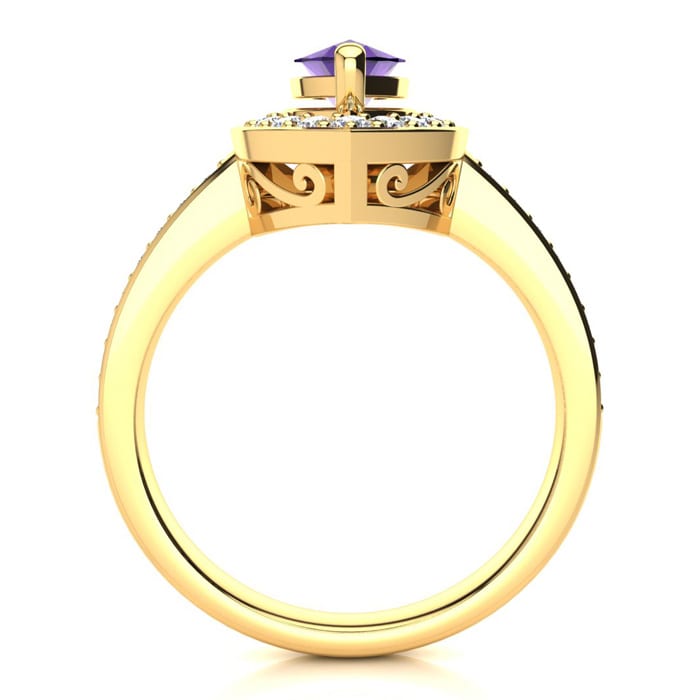 1 Carat Marquise Amethyst and Diamond Ring In 14 Karat Yellow Gold