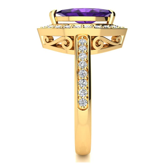 1 Carat Marquise Amethyst and Diamond Ring In 14 Karat Yellow Gold