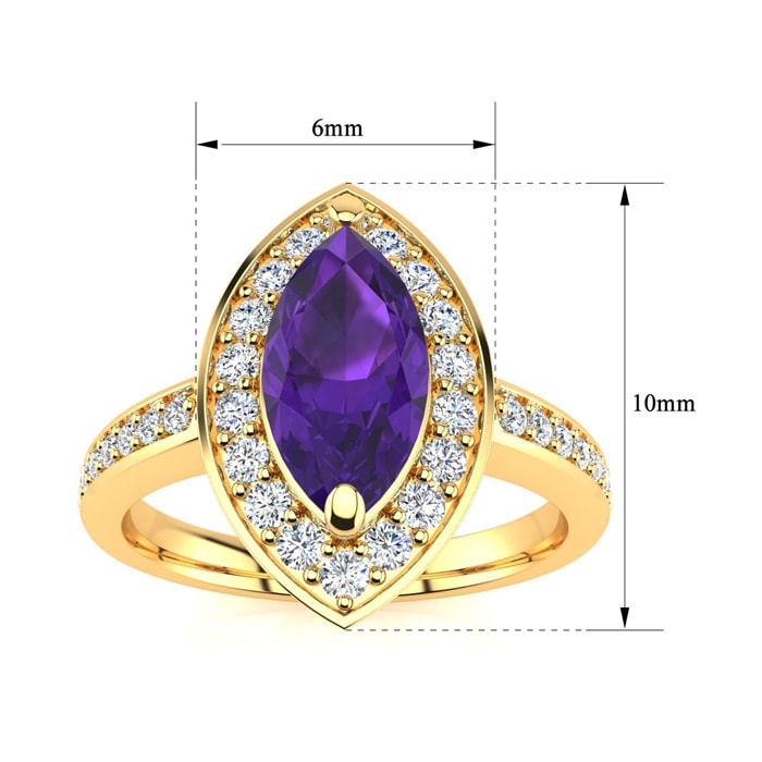 1 Carat Marquise Amethyst and Diamond Ring In 14 Karat Yellow Gold
