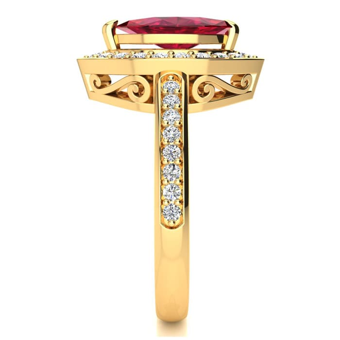 1 Carat Marquise Ruby and Diamond Ring In 14 Karat Yellow Gold
