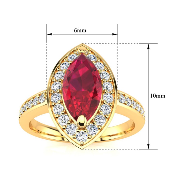 1 Carat Marquise Ruby and Diamond Ring In 14 Karat Yellow Gold