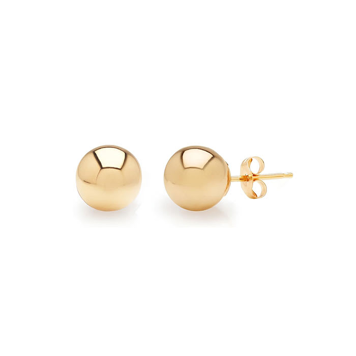 24K Yellow Gold Vermeil Polish Finished 5mm Ball Stud Earrings With Friction Backs  