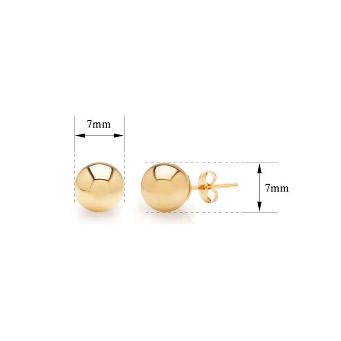 24K Yellow Gold Vermeil Polish Finished 7mm Ball Stud Earrings With Friction Backs  