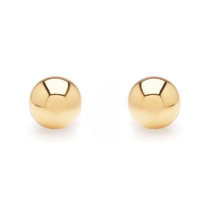 24K Yellow Gold Vermeil Polish Finished 8mm Ball Stud Earrings With Friction Backs  